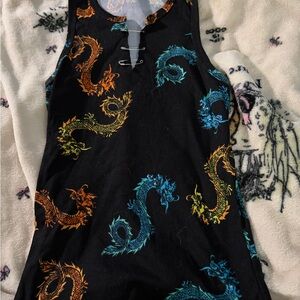 Rue21 Black Tank Top with Colorful Dragon Print